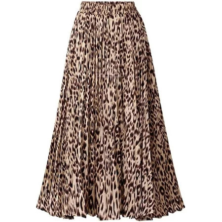 Keasmto Women Skirts Leopard Pleated Skirt Midi Long Cheetah High Waist Ladies Elasticized Summer A Line Skirts for Work Office XXL | Walmart (US)