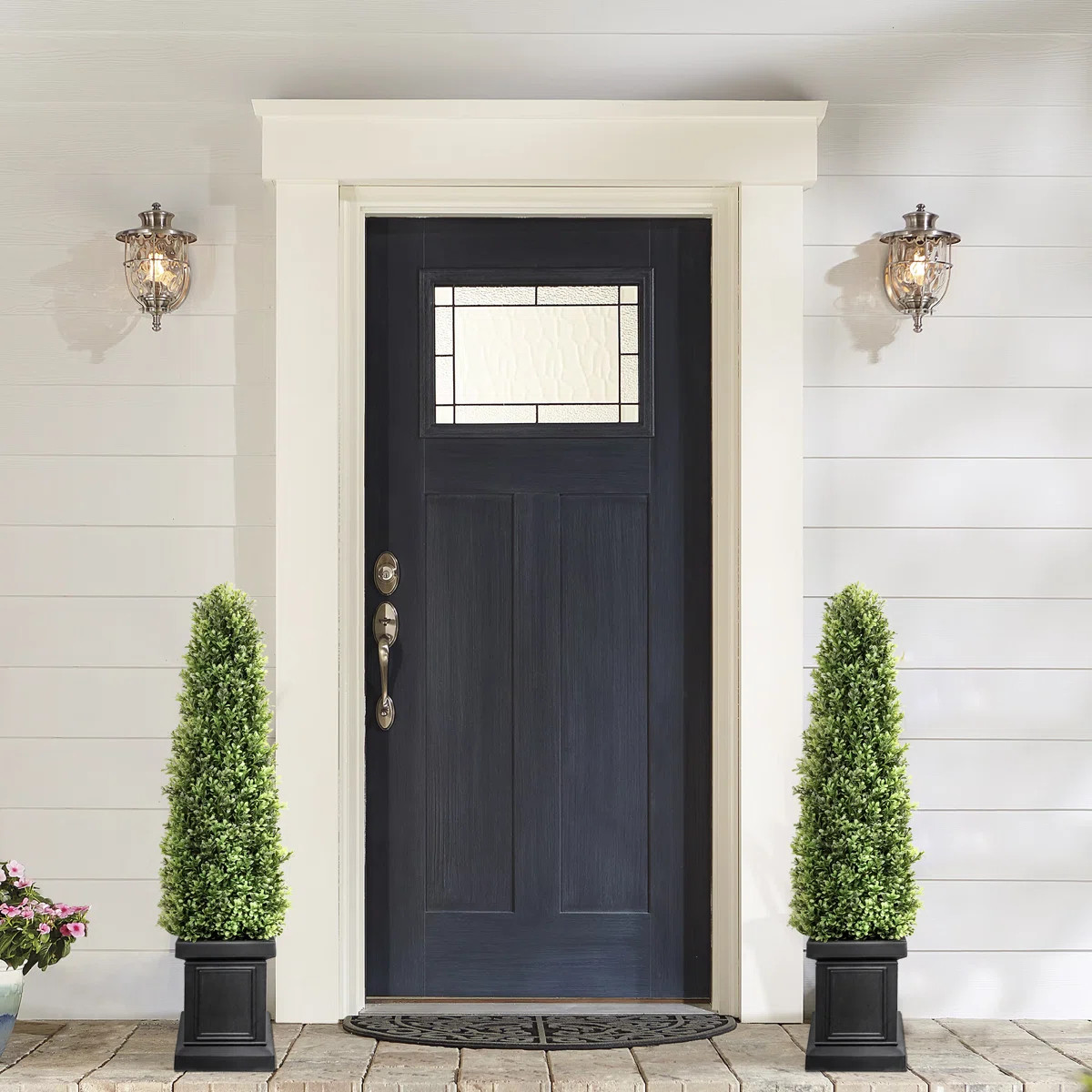 4ft Boxwood Outdoor Topiary Set of 2, Tall Porch Trees, All-Year Green Fake Plant Topiary Trees A... | Wayfair North America