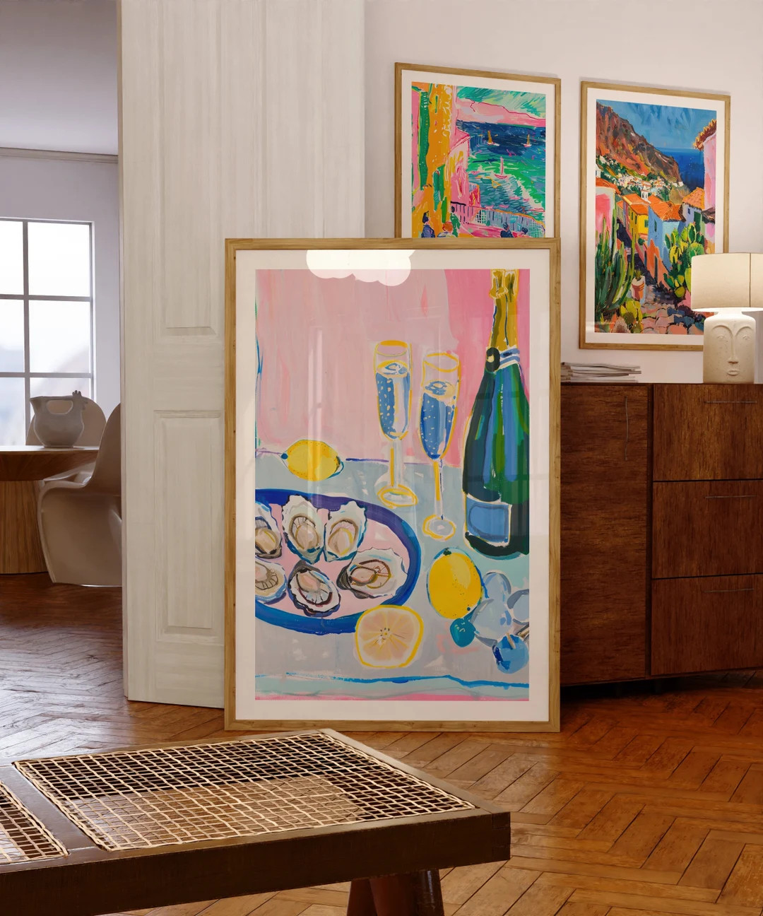 Restaurant Wine Sea Food Prints, Oysters Lemons Kitchen Decor, Food Art Print, Oyster Club, Champ... | Etsy (US)