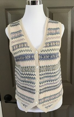 Lauren by Ralph Lauren Hand Knit Linen Blend Cable Sweater Vest Womens M Pastel | eBay US