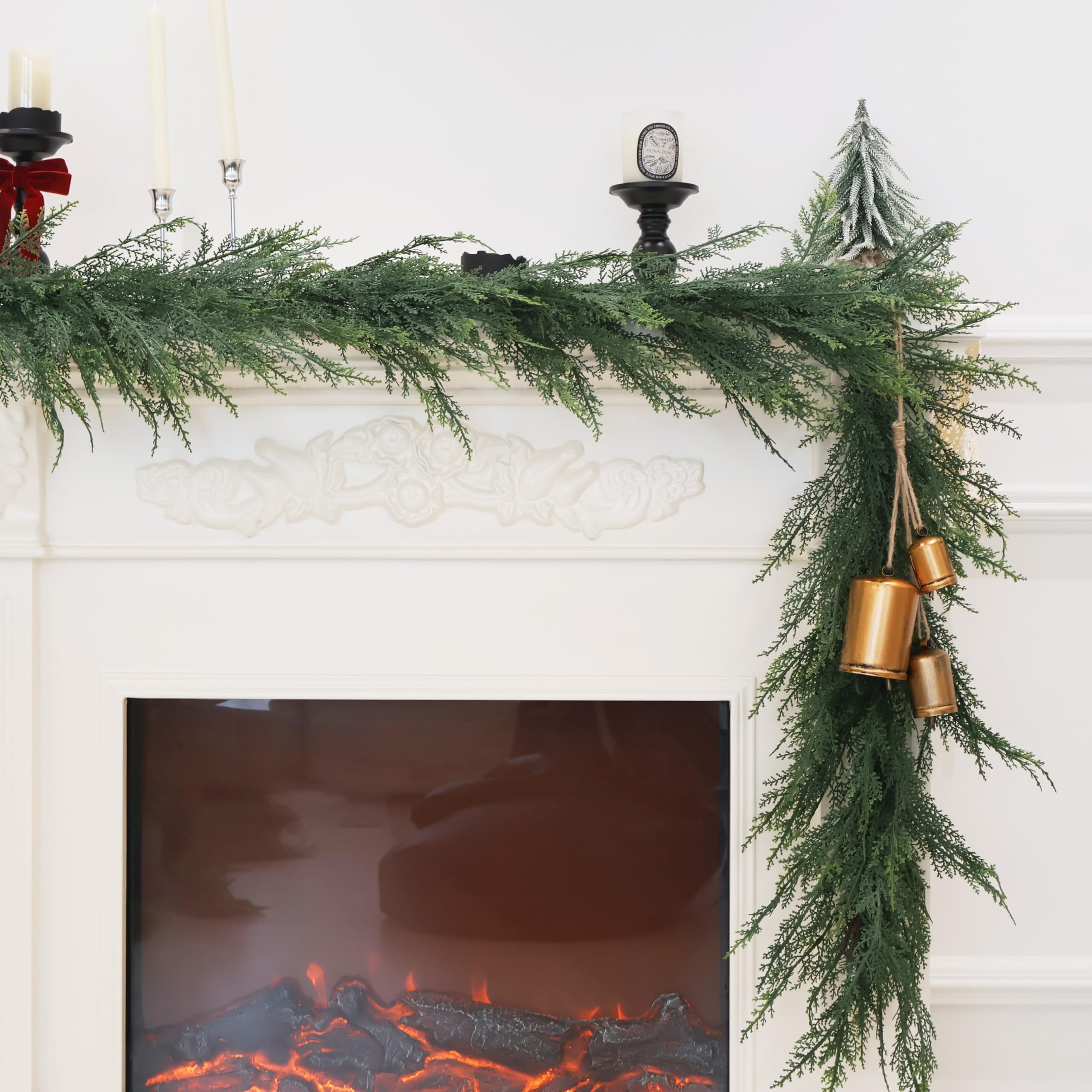 Christmas Cedar Garland Full Real Touch Artificial Green Faux Cypress Realistic Pine Garland for ... | Amazon (US)