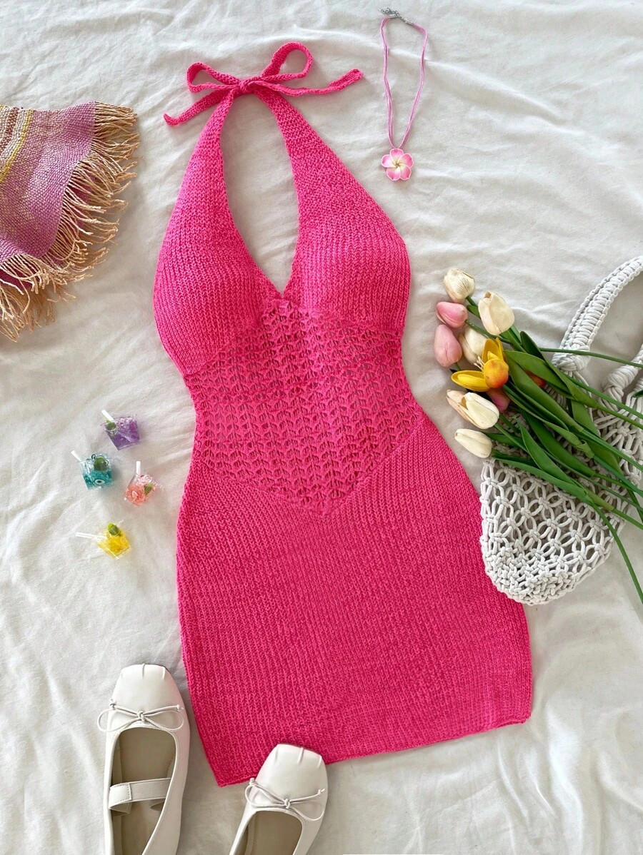 SHEIN Dreamara Vacation Neck-Tie Backless Fitted Knit Dress | SHEIN