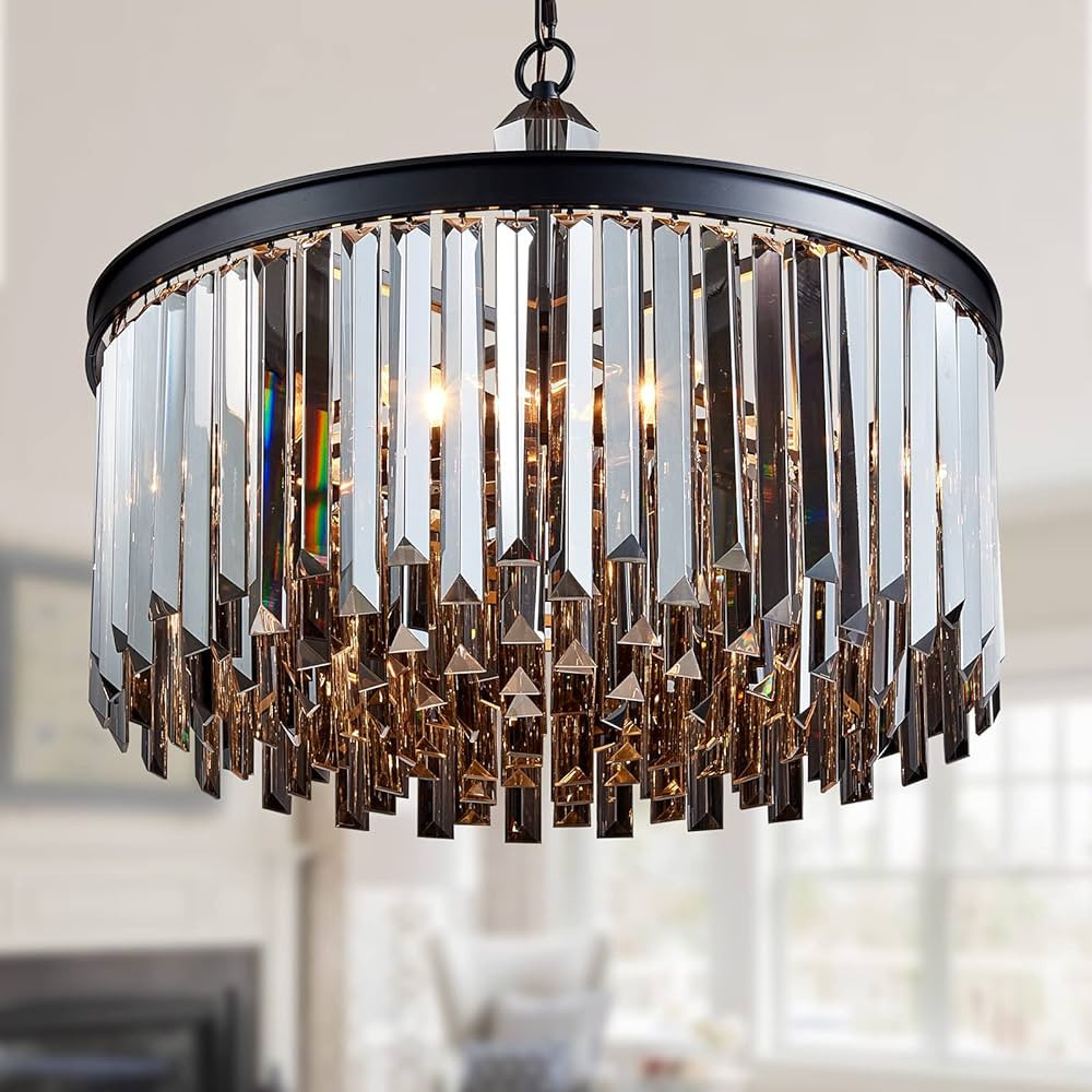 MEIXISUE Black Modern Crystal Chandelier 6-Light Luxury Contemporary Dining Room Chandelier Light... | Amazon (US)