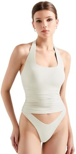 SUUKSESS Women Halter Tank Tops Double Lined Backless Y2K Trendy Going Out Tops | Amazon (US)