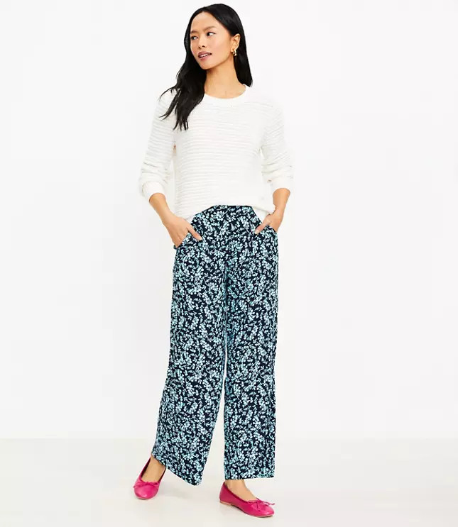 Fluid Wide Leg Pants in Floral | LOFT