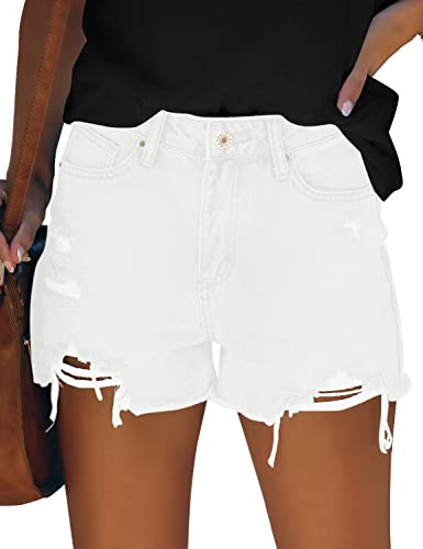 GRAPENT Women's Casual High Waisted Ripped Stretchy Denim Cut Off Hot Short Summer Jean Shorts Brilliant White Color Size XX-Large Size 20 Size 22 | Amazon (US)