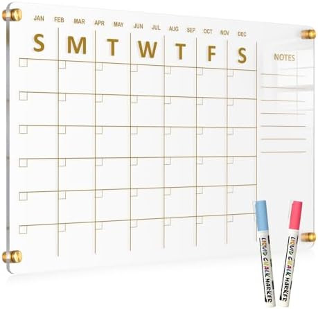 Acrylic Calendar for Wall, 24"x16" Gold Dry Erase Board Weekly Planner Wall Mounted Board, Framel... | Amazon (US)