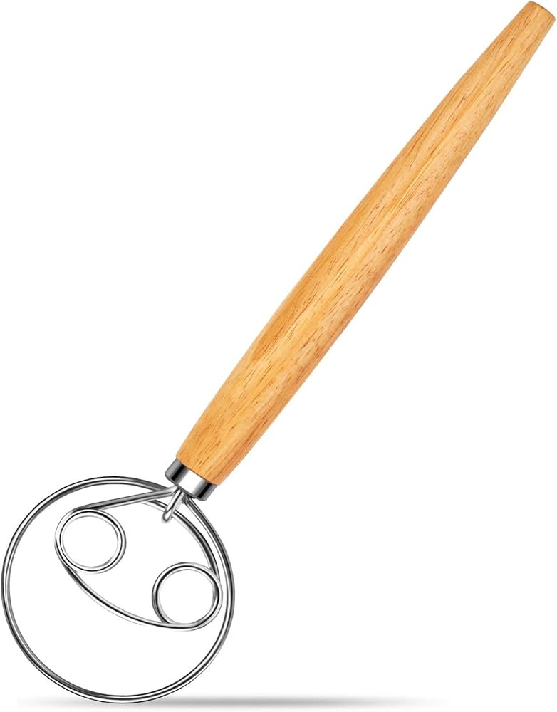 Danish Dough Whisk Stainless Steel Dough Whisk Dutch Bread Dough Hand Mixer Wooden Handle Kitchen... | Amazon (US)