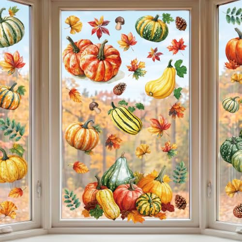 Fall Window Clings Decor Pumpkin & Leaf Autumn Thanksgiving Decorations | Amazon (US)