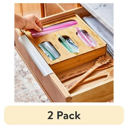 (2 pack) Better Homes and Gardens Plastic Bag Drawer Organizer, Bamboo, Natural Finish, Well Suited to Kitchen Organization and Accessibility | Walmart (US)
