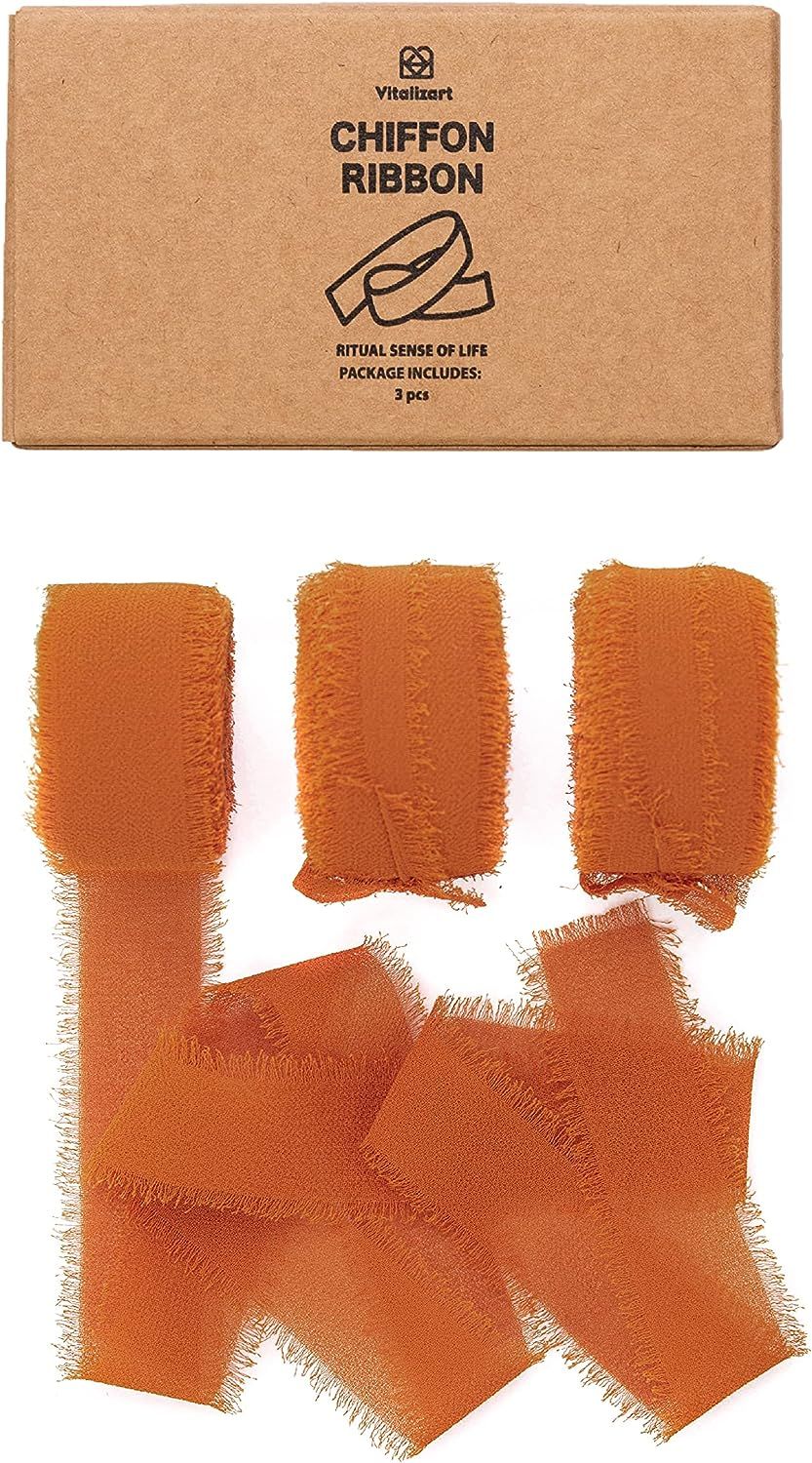 Vitalizart Terracotta Chiffon Silk Ribbon 1" x 21Yd Fringe Fabric Eco-Friendly Package (3 Rolls *... | Amazon (US)