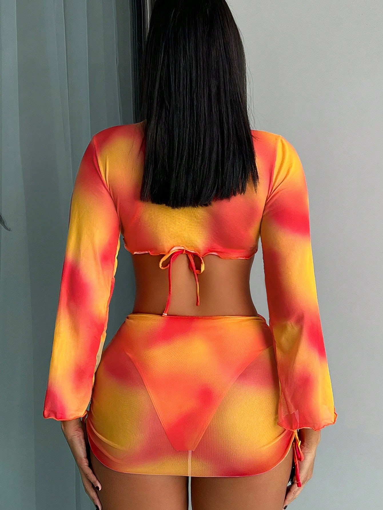 SHEIN Swim Summer Beach Tie Dye Knot Front Bikini Set With Cover Up Set | SHEIN