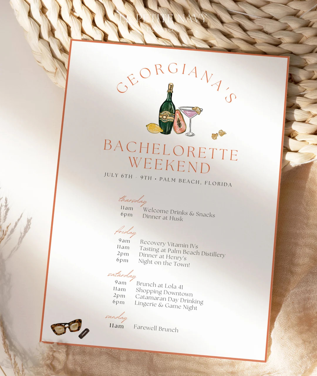 GEORGIE Bachelorette Itinerary Template One-sided Chic - Etsy | Etsy (US)