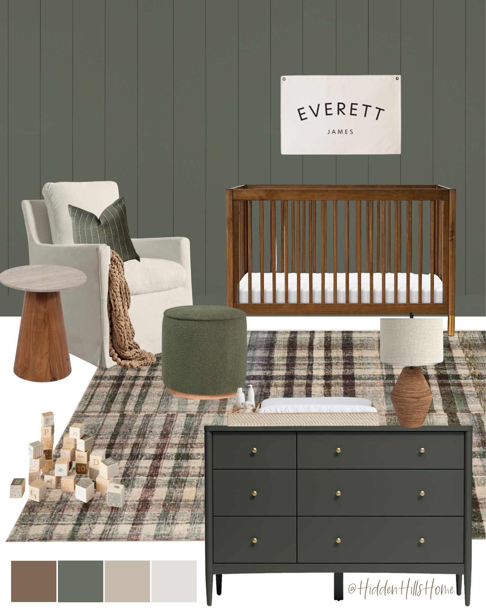 Nursery decor mood board, baby boys room, nursery inspiration, home decor, nursery design, crib #nursery 
Wall color is SW Rosemary

#LTKHome #LTKSaleAlert #LTKBaby