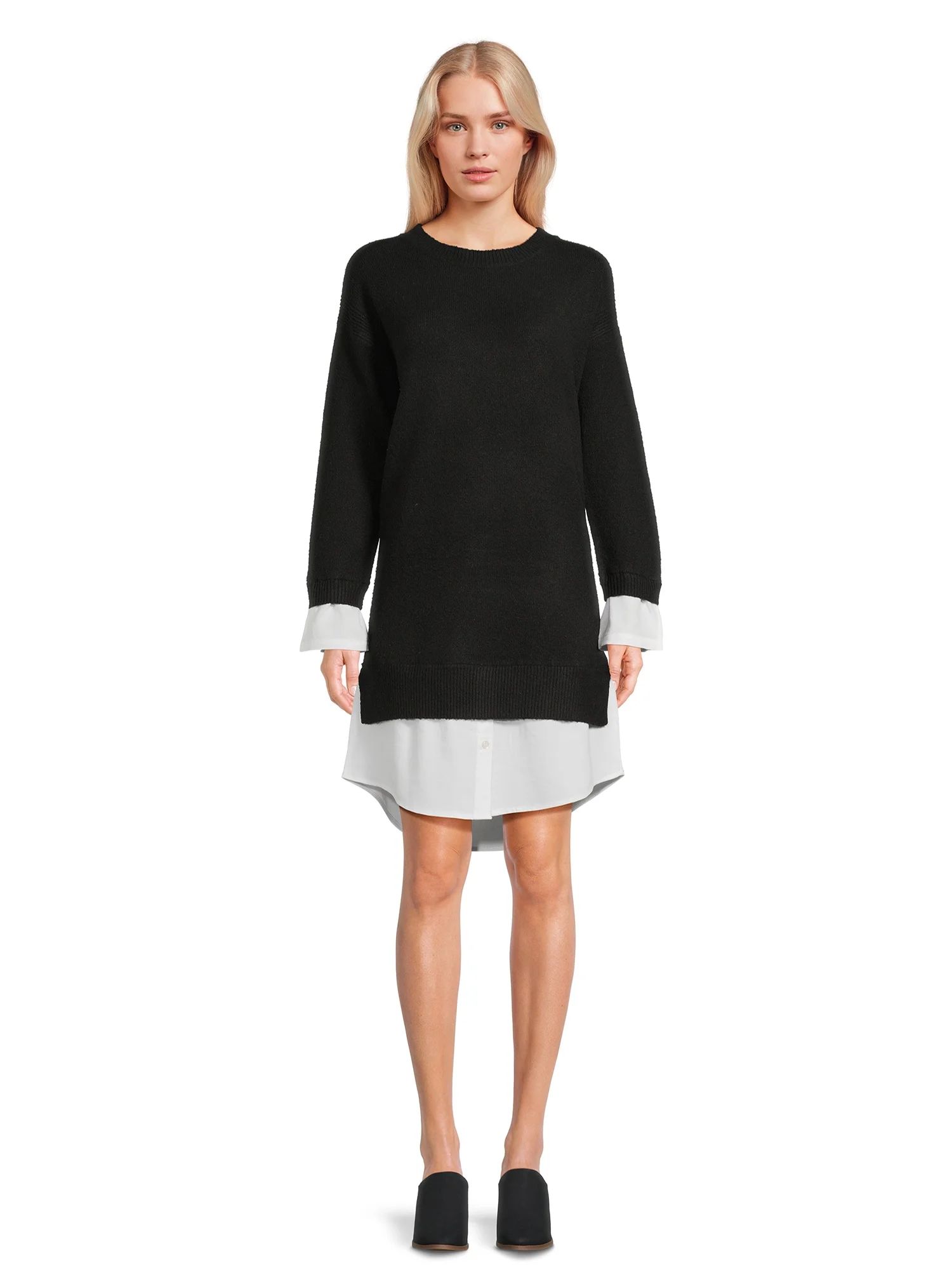Time and Tru Women's Layered Look Sweater Dress, Sizes XS-XXXL | Walmart (US)