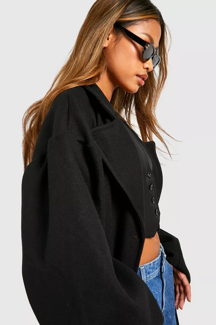 Balloon Sleeve Oversized Wool Look Coat | Boohoo.com (UK & IE)