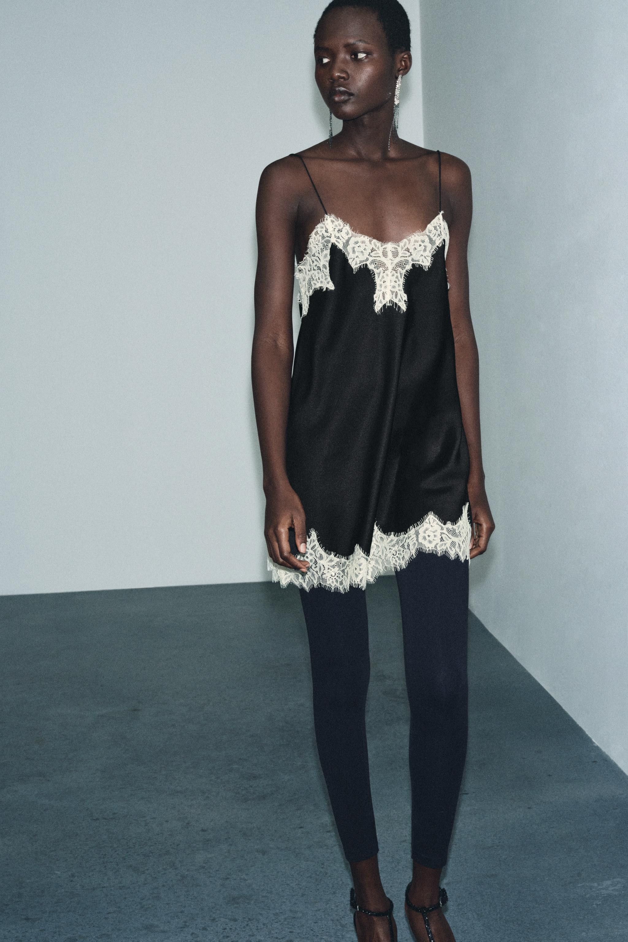 ZW COLLECTION CONTRAST LACE SATIN TOP | Zara AU