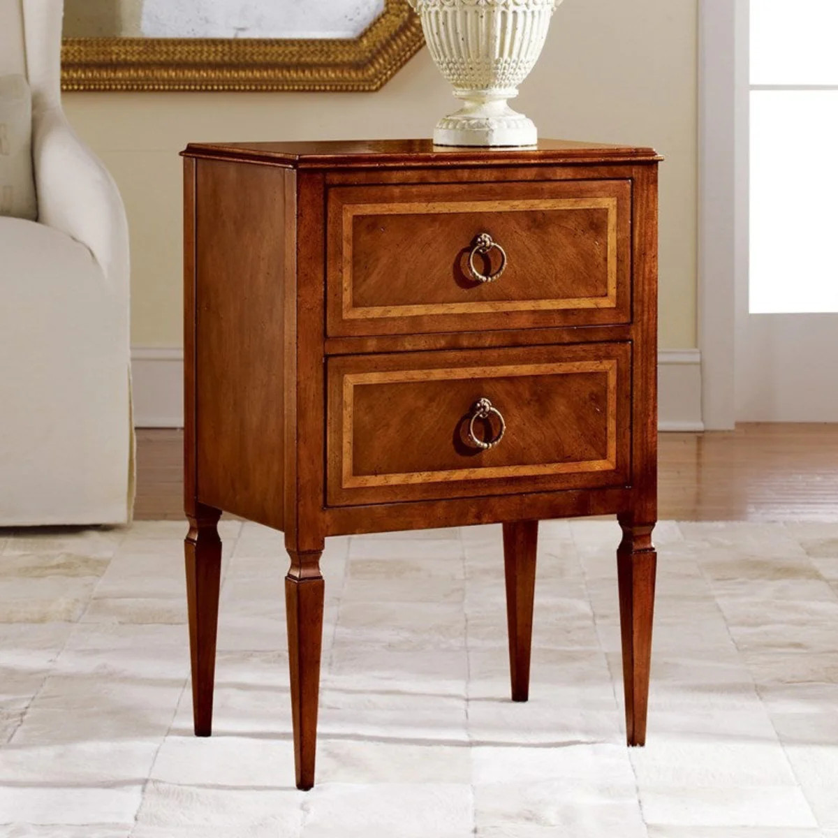Modern History Small Two Drawer Commode in Walnut with Inlay | The Well Appointed House, LLC