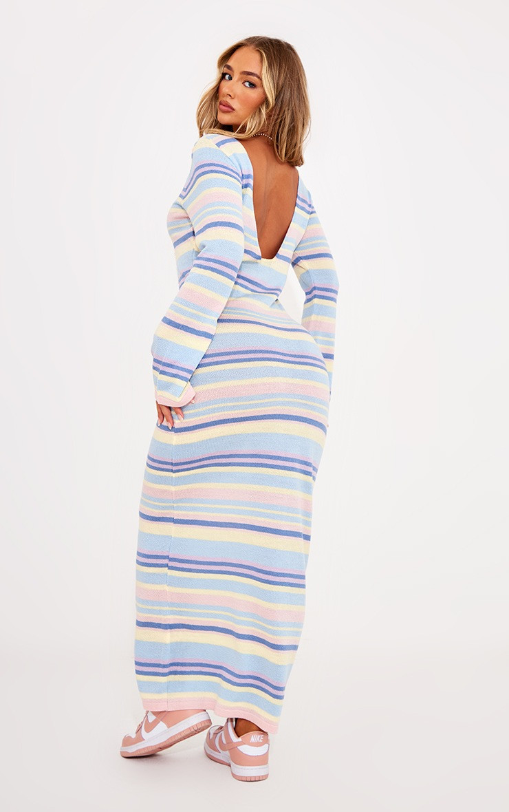 Multi Striped Fine Knit Open Back Maxi Dress | PrettyLittleThing UK
