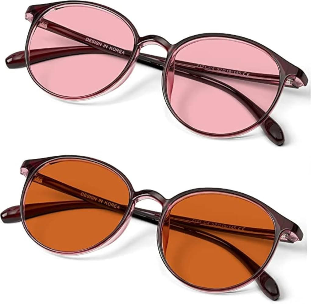 Indoor FL-41 Rose & Outdoor FL-60 Brown Tinted Migraine Light Sensitivity Glasses for Fluorescent... | Amazon (US)