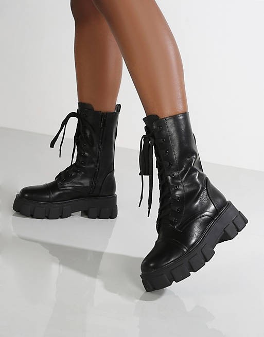 Public Desire Intention chunky lace up boots with removeable pouch in black | ASOS (Global)