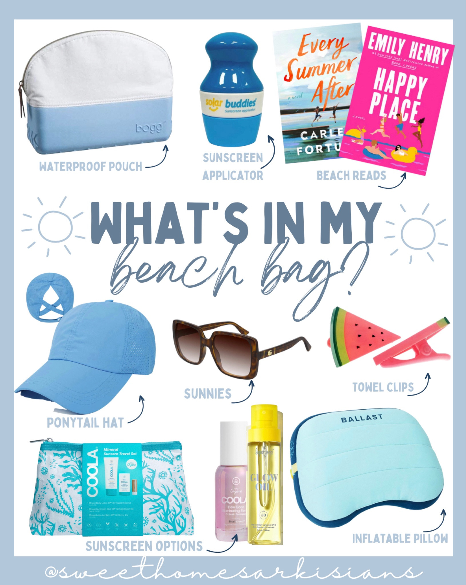 gearing up for our anniversary beach trip! ☀️ 🏝️ 🌊 🕶️ 

here’s a sneak peek of what’s in my beach bag! 🤍 

#LTKswim #LTKtravel #LTKitbag