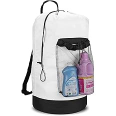 Backpack Laundry Bag, Laundry Backpack with Shoulder Straps and Mesh Pocket Durable Nylon Clothes... | Amazon (US)