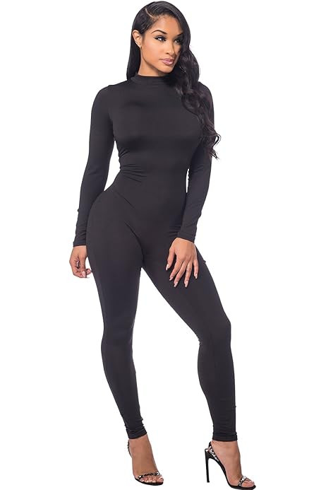 BEAGIMEG Women's Basic Long Sleeve One Piece Crew Neck Romper Bodycon Jumpsuits | Amazon (US)