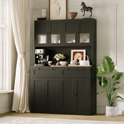 71” Tall Kitchen Pantry Storage Cabinet with Charging Station, Modern Kitchen Hutch with Microwave Stand, 2 Drawers and Door Shelves, Large Food Pantr | Wayfair North America