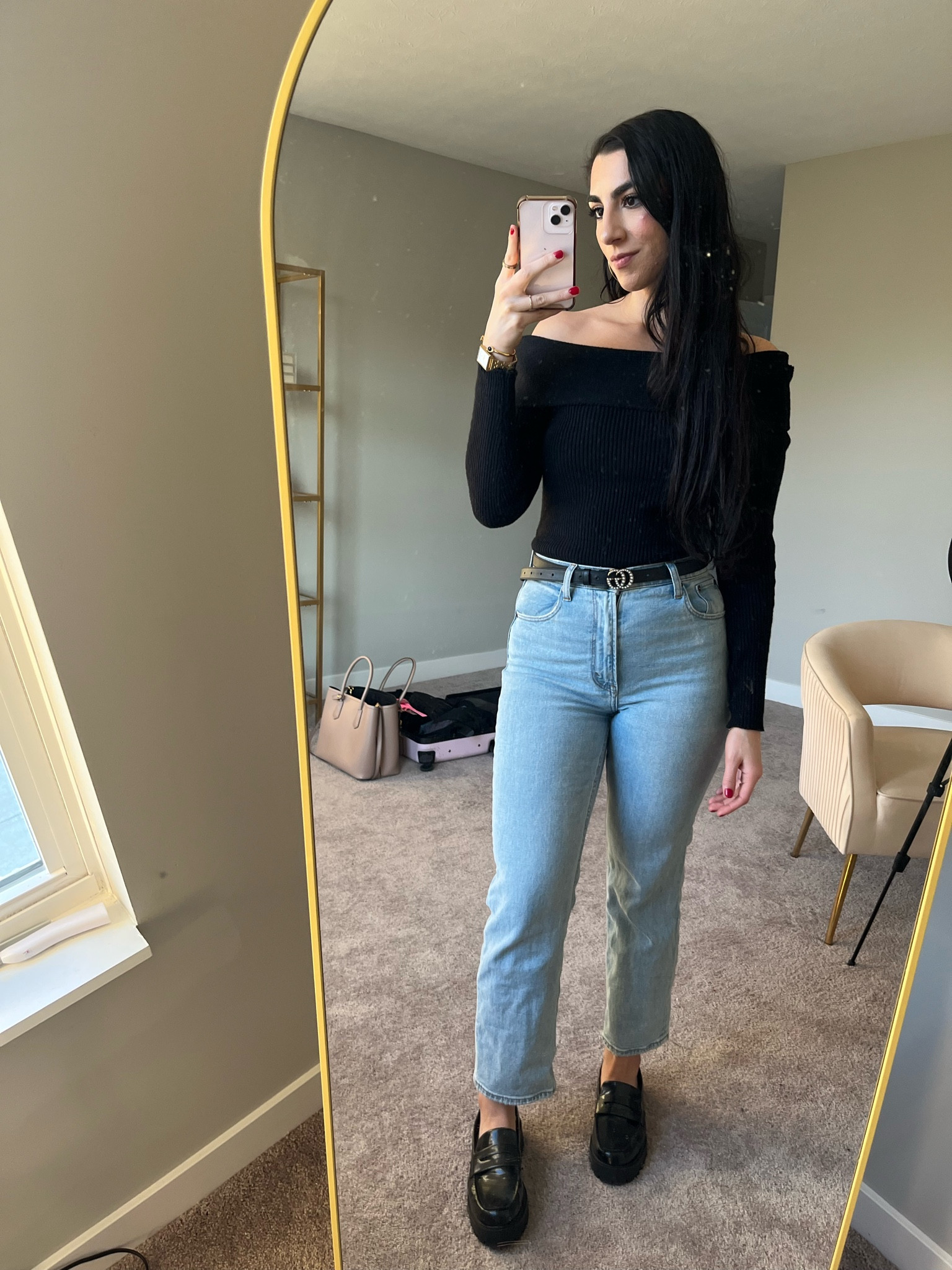 Off the shoulder black sweater shein