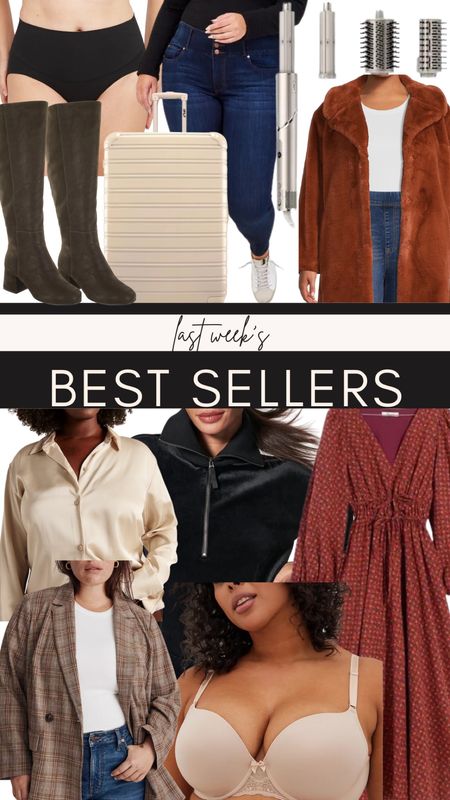 Best Sellers lately! Wide calf boots from Lane Bryant, luggage and faux fur coat from Walmart, skinny jeans from Arula, air styler from Shark, satin top from Abercrombie, blazer and dress from Madewell (use code JOLLY for 40% off), velvet pullover and underwear from Spanx (use code ASHLEYDXSPANX for a discount), and a bra from Torrid!

#LTKcurves #LTKGiftGuide #LTKstyletip