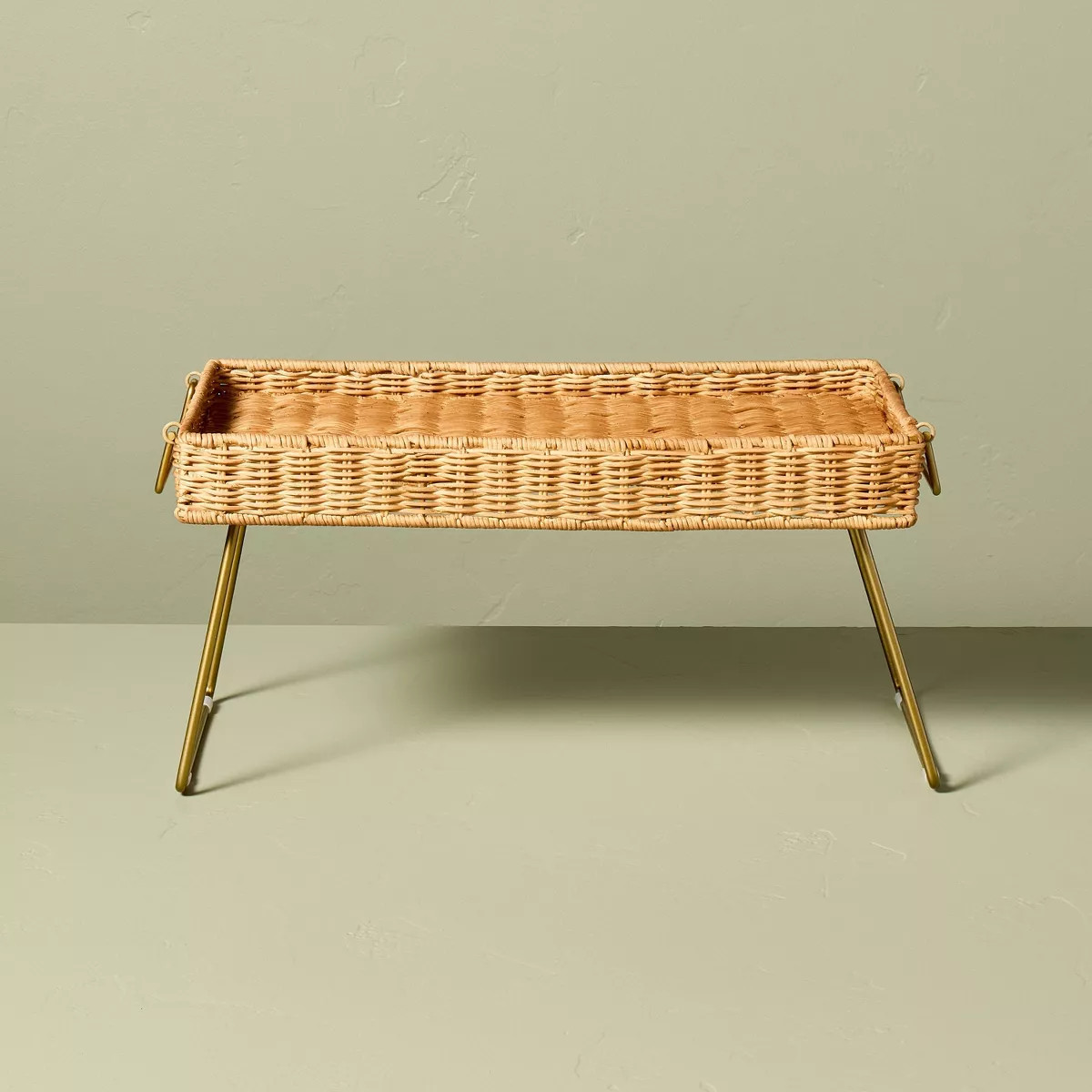 Natural Woven Tray with Brass Handles and Foldable Legs - Hearth & Hand™ with Magnolia | Target