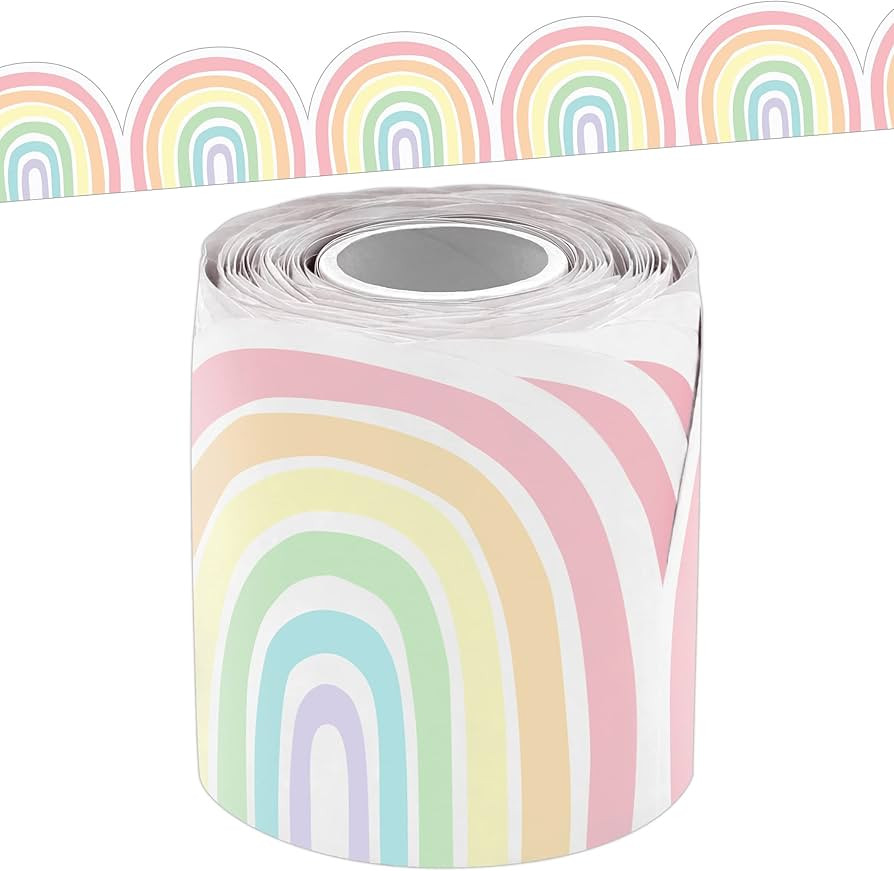 Teacher Created Resources Pastel Pop Rainbows Die-Cut Rolled Border Trim - 50ft - Decorate Bullet... | Amazon (US)