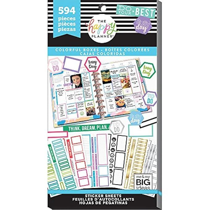 me & my BIG ideas PPSV-77-3048 Happy Planner-Value Pack Stickers-Colorful Boxes, Multicolor | Amazon (US)