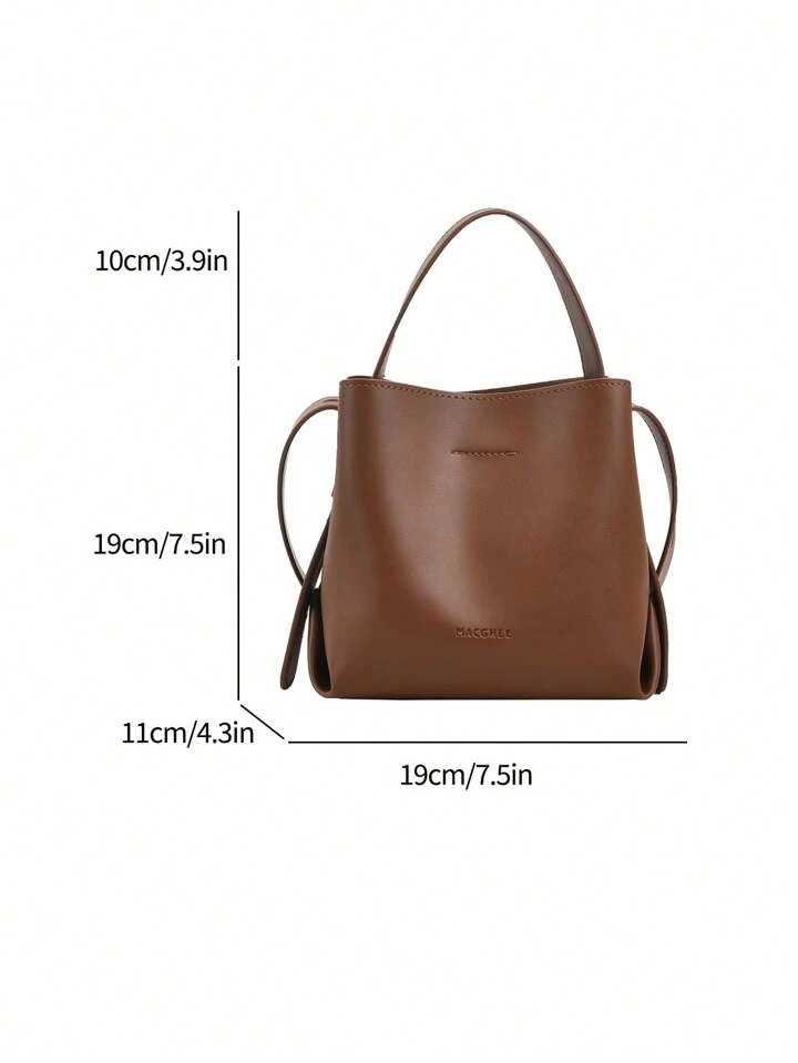 Fashionable Women's Bag Simple Brown Mini Bucket Bag Pu Leather Retro Commute All-Match Shoulder ... | SHEIN