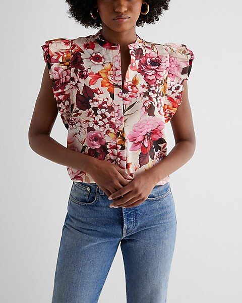 Floral Flutter Sleeve Button Up Gramercy Shirt | Express