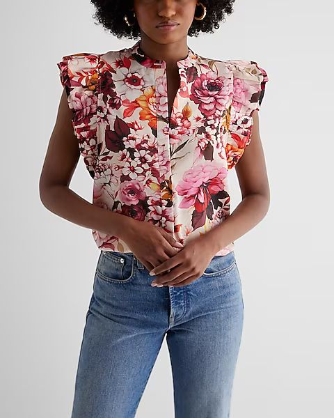 Floral Flutter Sleeve Button Up Gramercy Shirt | Express