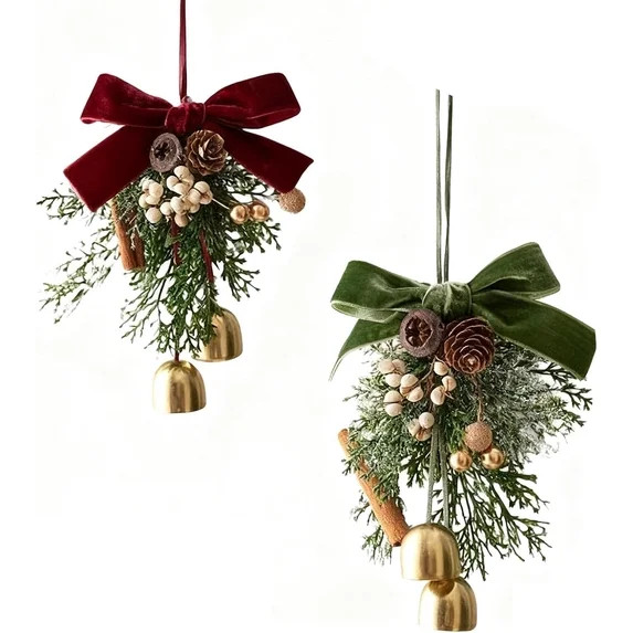 Velvet Christmas Bows with Bells for Christmas Tree Decor | Pine Branch and Pine Cone Hanging Orn... | Walmart (US)