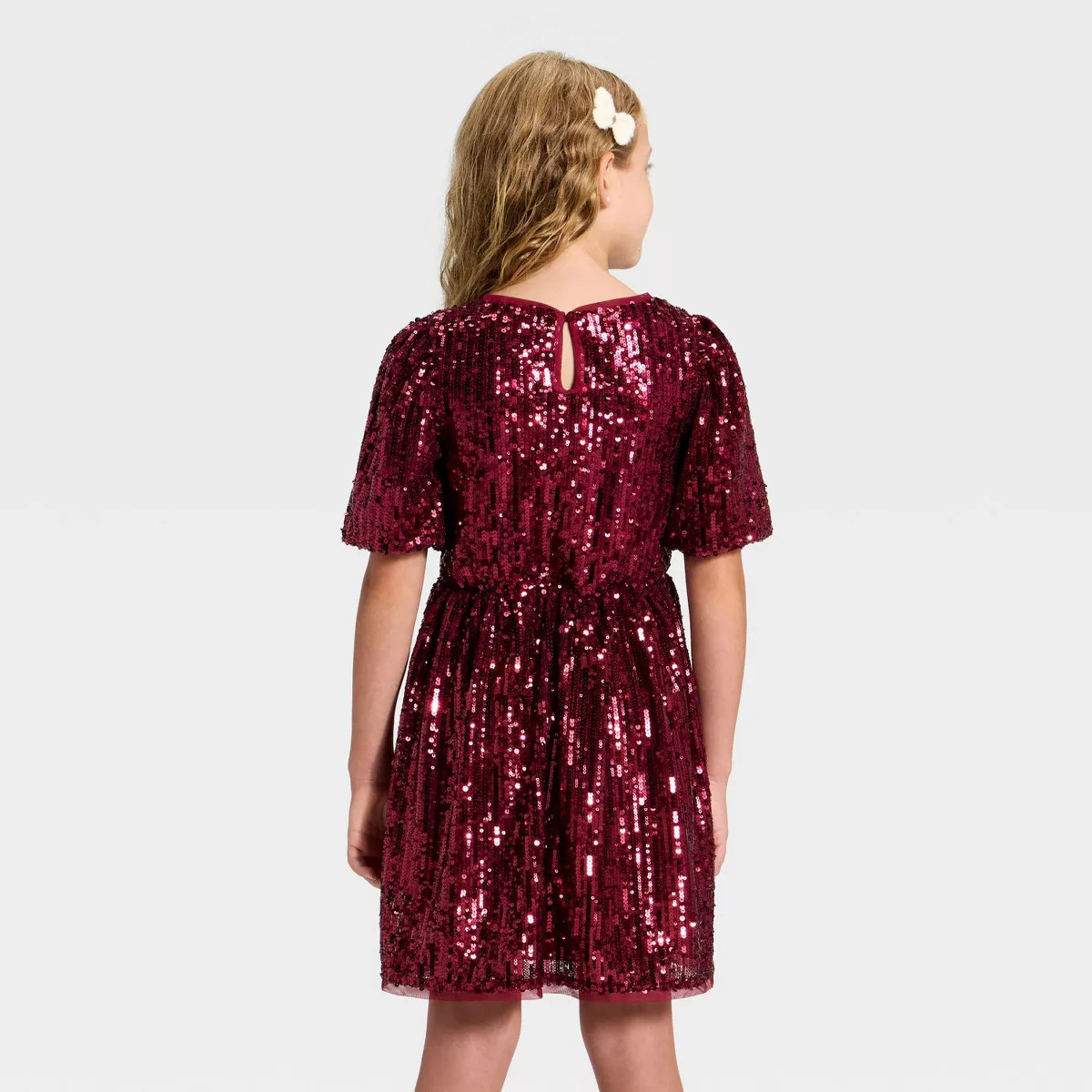 Girls' Short Sleeve Sequin Dress - Cat & Jack™ Dark Red | Target