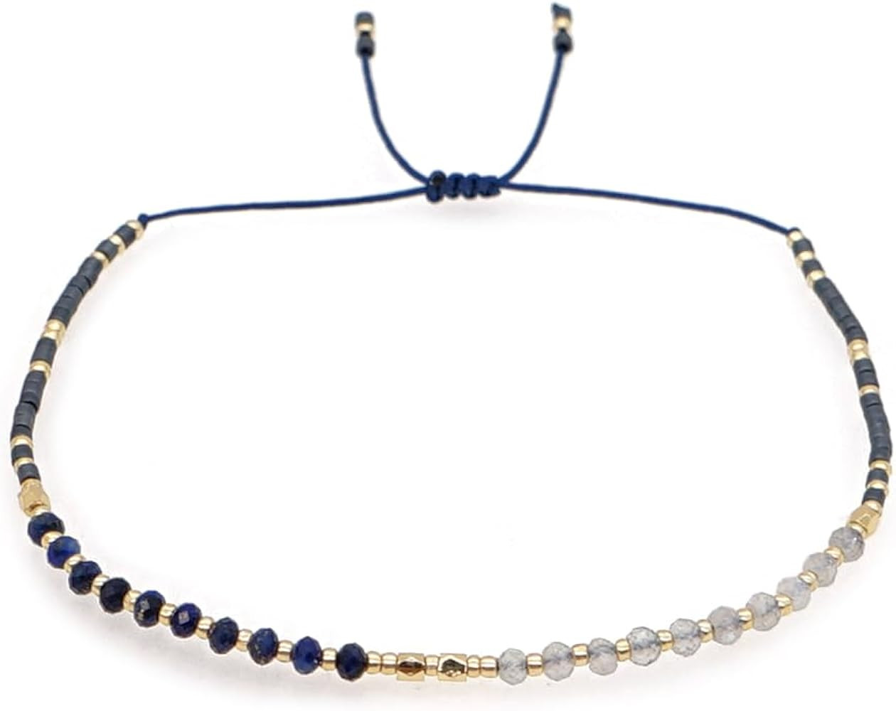 Handmade Gemstone Beaded Strand Bracelets for Women Dainty Adjustable Charm String Braided Boho S... | Amazon (US)