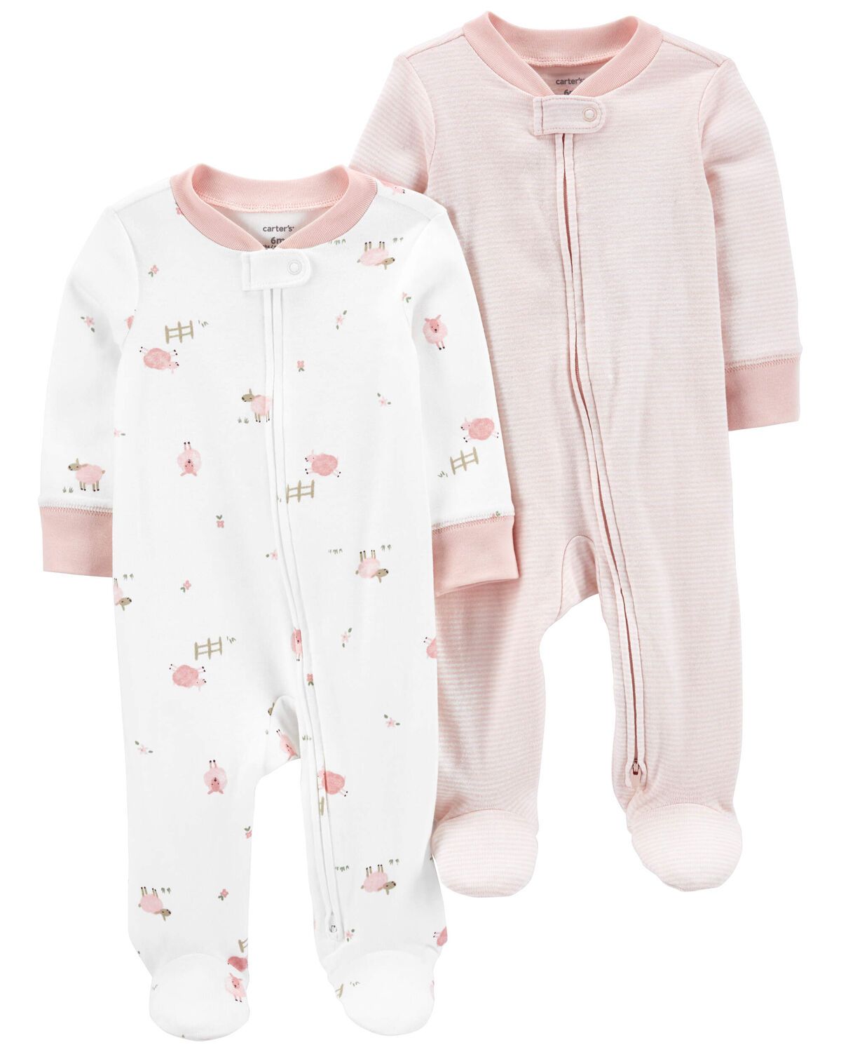 Pink/White Baby 2-Pack 2-Way Zip Cotton Sleep & Play Pajamas | carters.com | Carter's
