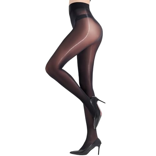Aaronano Shiny Pantyhose for Women Shimmer Sheer Tights Silk Oil High Waist Stockings(Black,S/M) | Amazon (US)