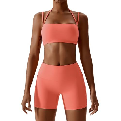 IMEKIS Workout Sets for Women 2 Piece Yoga Outfit: Tracksuits High Waisted Running Biker Shorts with Sport Bra Shirt Exercise Clothes Athletic Gym Sets Matching Active Wear B - Orange Small | Amazon (US)