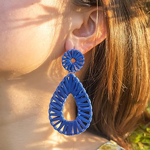 Boho Raffia Earrings Statement Teardrop Earrings Drop Dangle Bohemian Earrings for Women Cute Han... | Amazon (US)