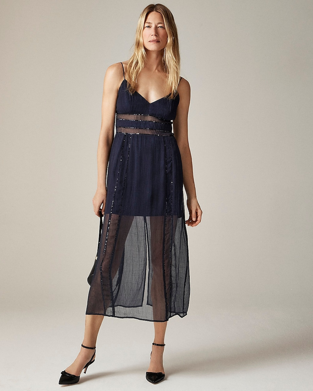 Collection sequin spaghetti-strap dress in crinkle chiffon | J. Crew US