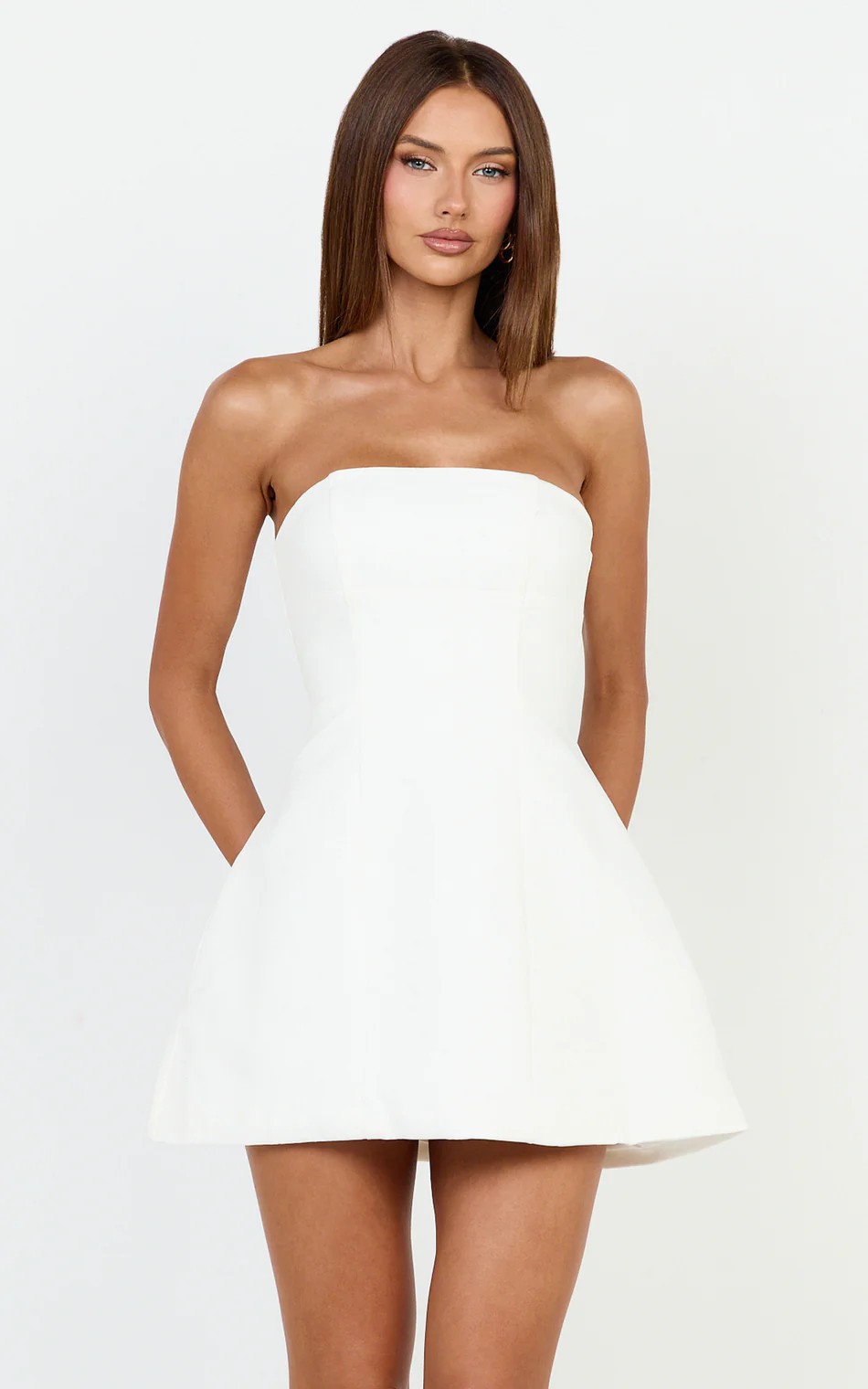 Strapless A Line Dress in White | Showpo (US, UK & Europe)