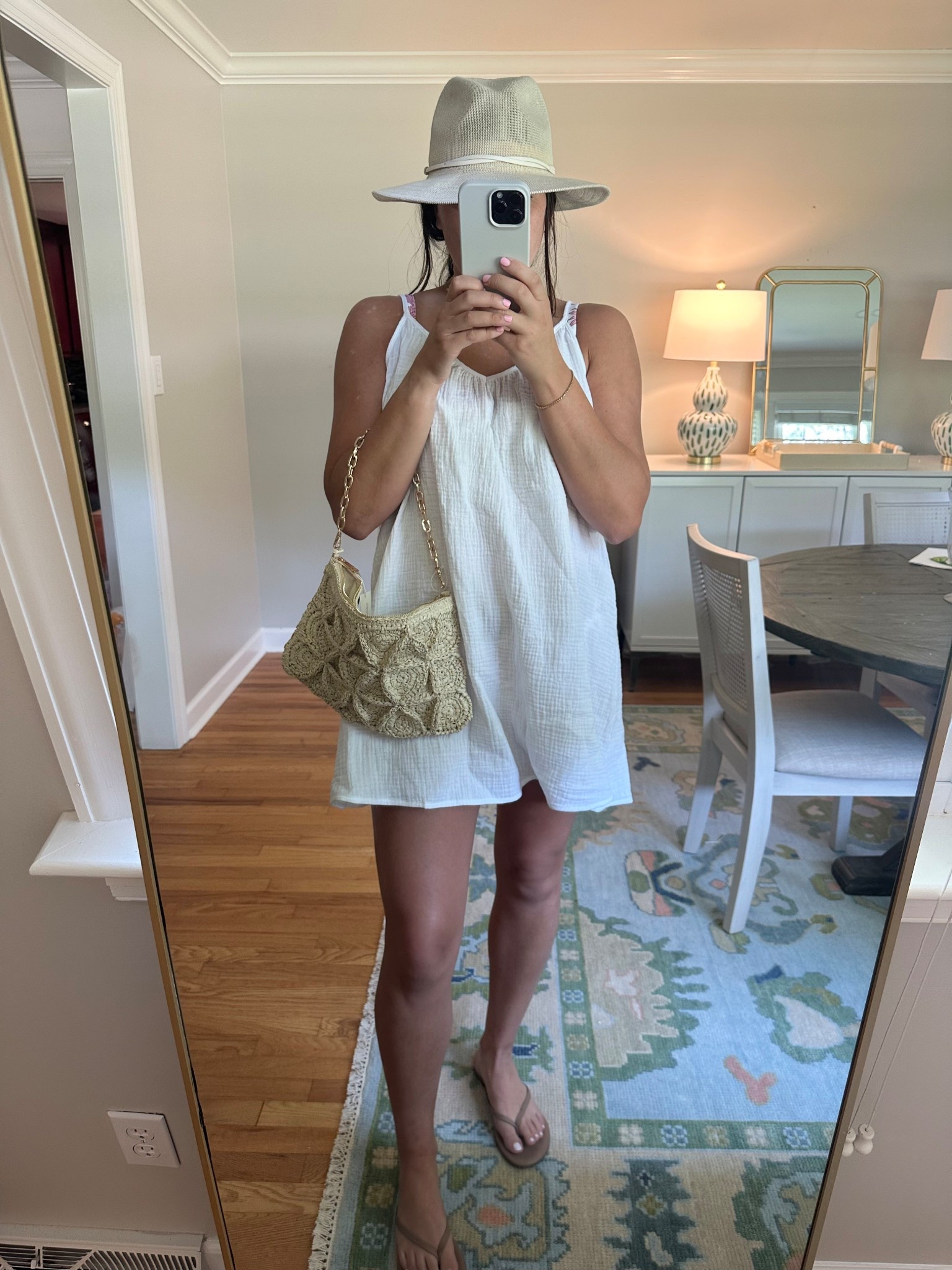 Beach coverup, summer outfit, vacation outfit, raffia hat, summer purse