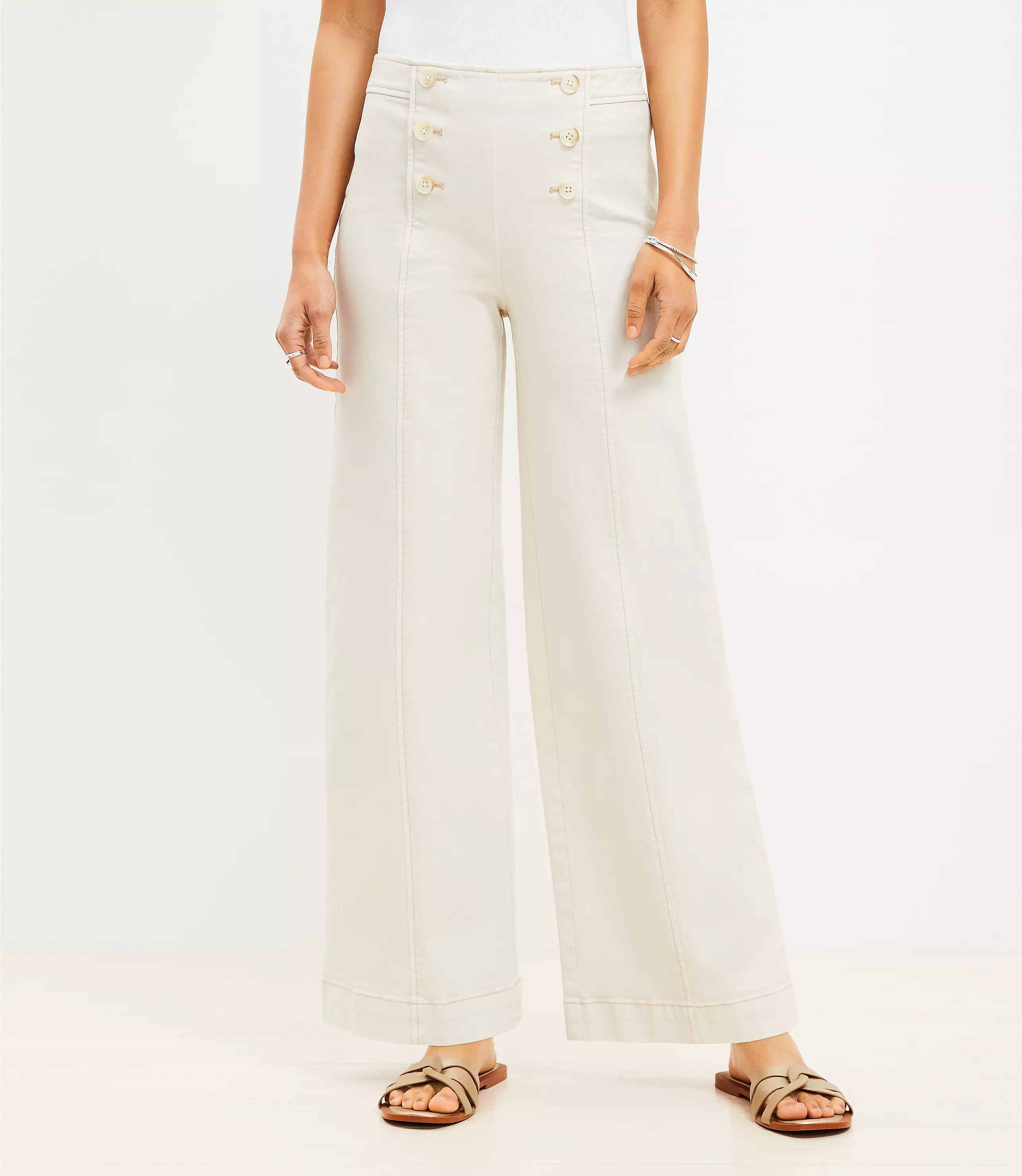 High Rise Wide Leg Sailor Jeans in Popcorn | LOFT