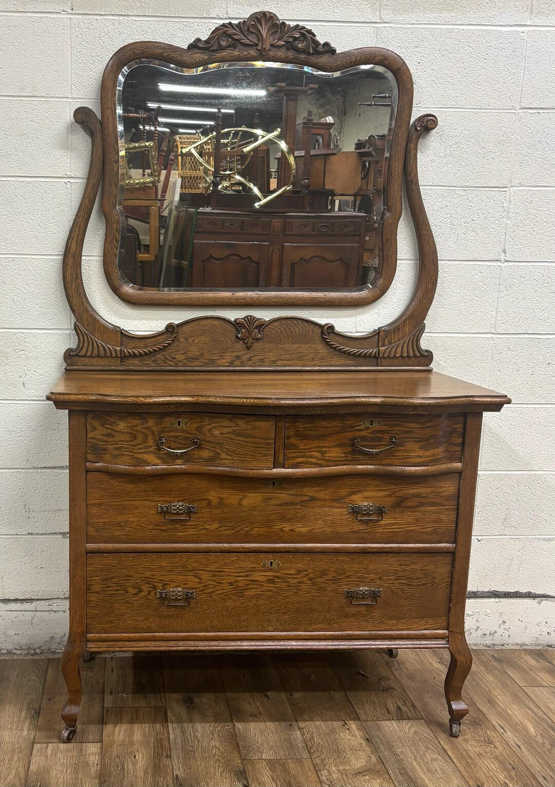 Antique Victorian Serpentine Tiger Oak Highboy Dresser With Mirror and Key - Etsy | Etsy (US)