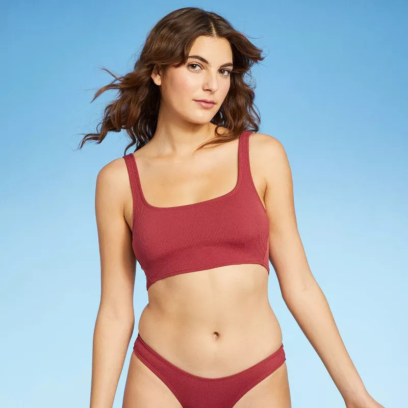 Juniors' Textured Longline Bralette Bikini Top - Xhilaration™ Clay | Target